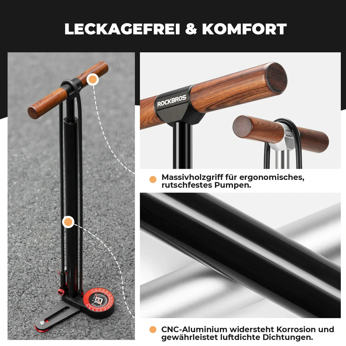 ROCKBROS Stand Fahrradpumpe 240PSI mit Manometer