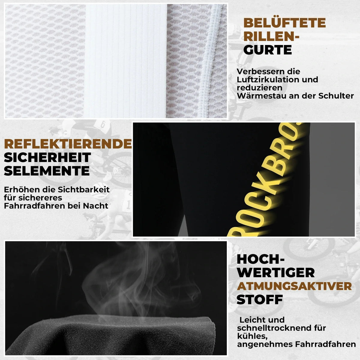 ROCKBROS Trägerhose Fahrradhose Herren Gepolstert, Atmungsaktive Schnelltrocknend
