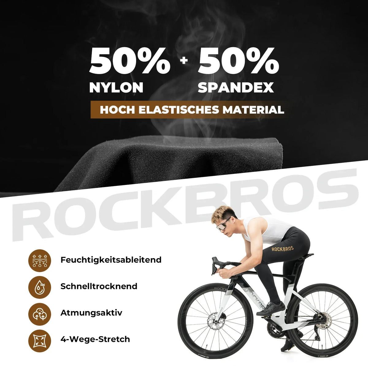 ROCKBROS Trägerhose Fahrradhose Herren Gepolstert, Atmungsaktive Schnelltrocknend