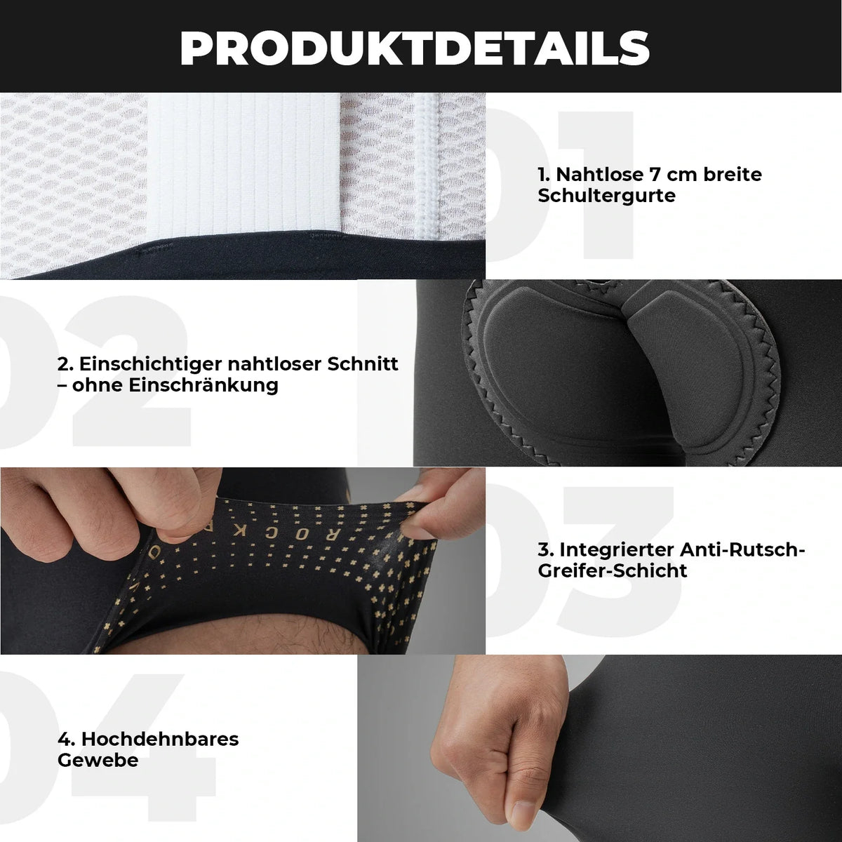 ROCKBROS Trägerhose Fahrradhose mit Sitzpolster Herren, Nahtlos Atmungsaktive