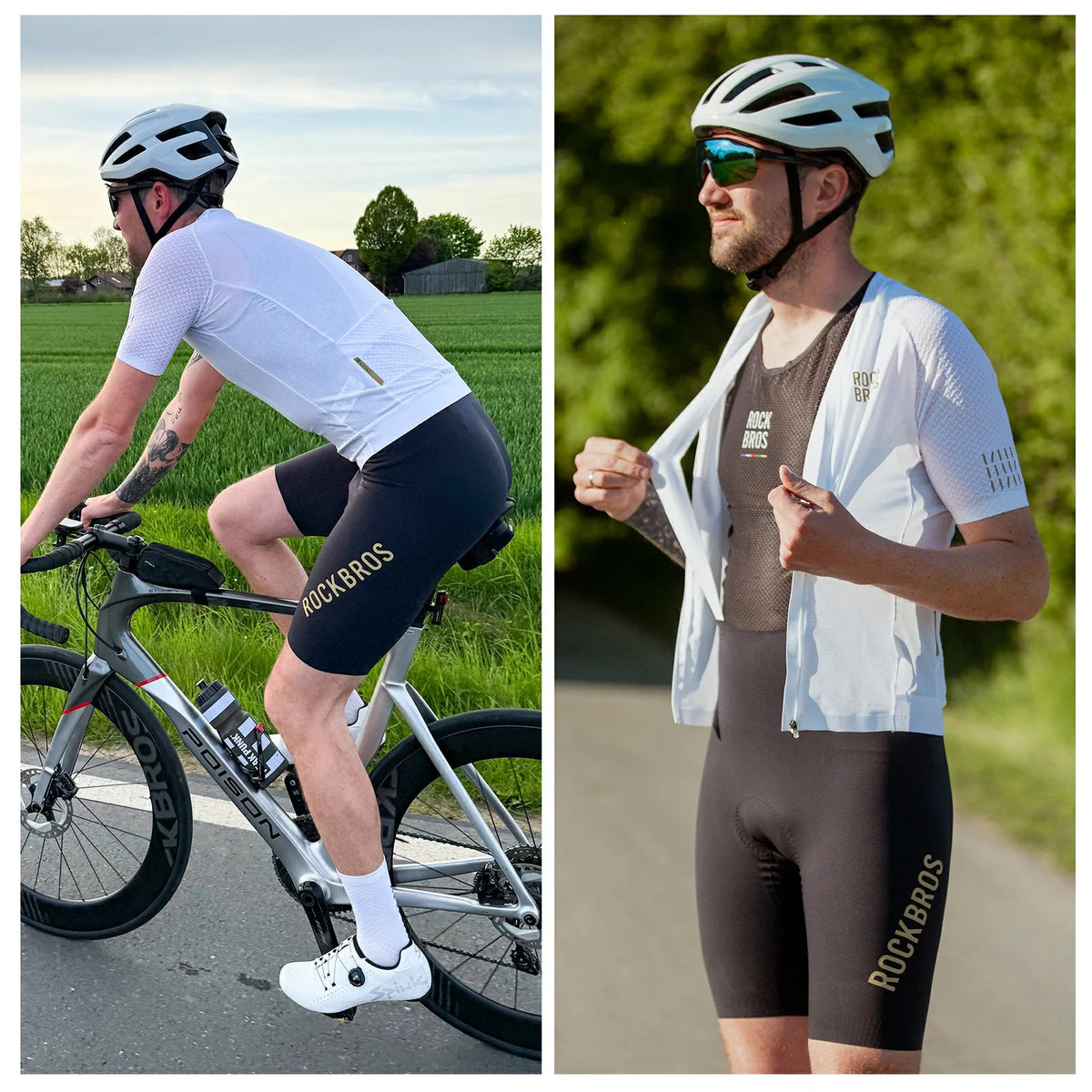 ROCKBROS Trägerhose Fahrradhose mit Sitzpolster Herren, Nahtlos Atmungsaktive