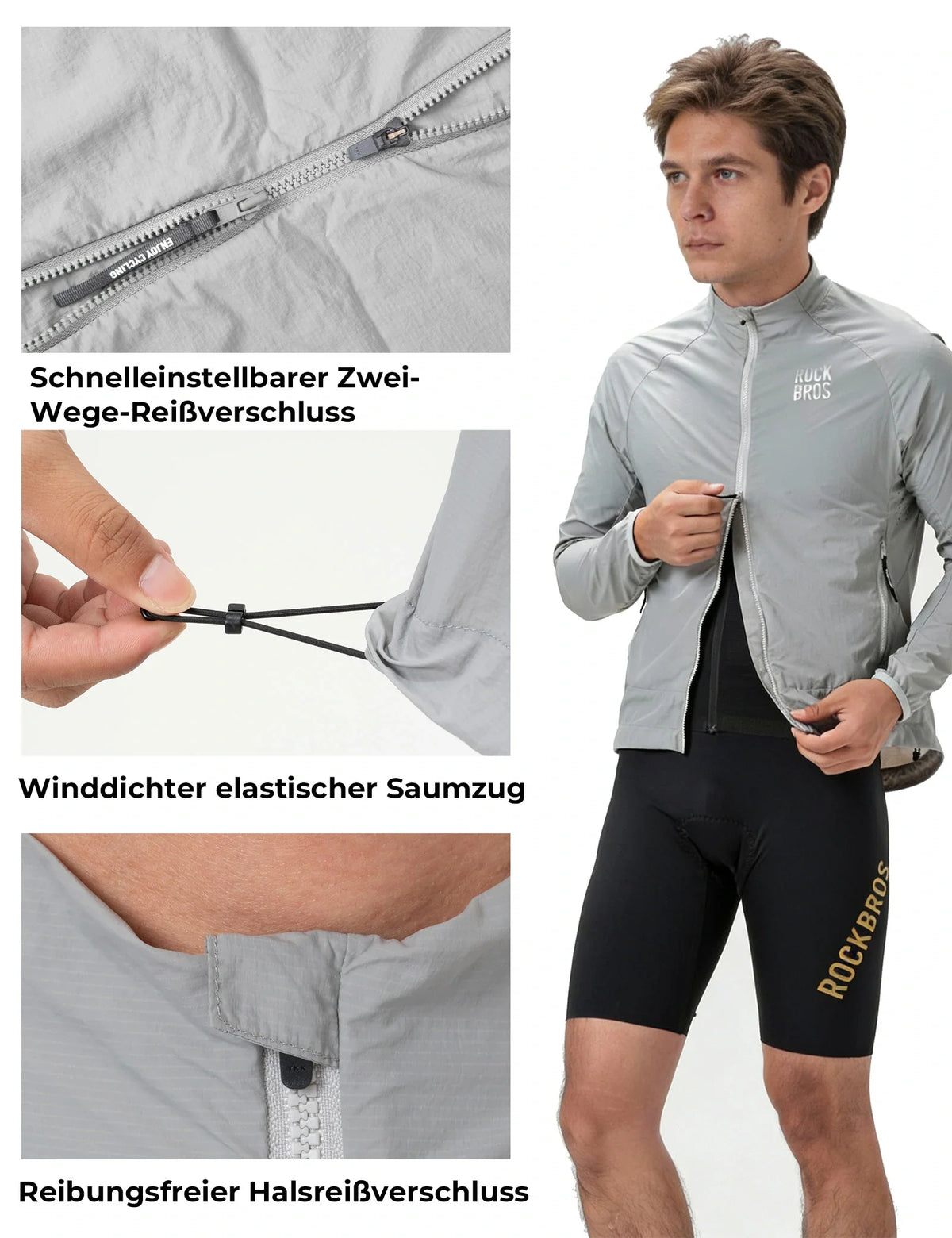 ROCKBROS Winddichte Fahrradjacke, Leichte Atmungsaktive Schnelltrocknende Windbreaker, Faltbare