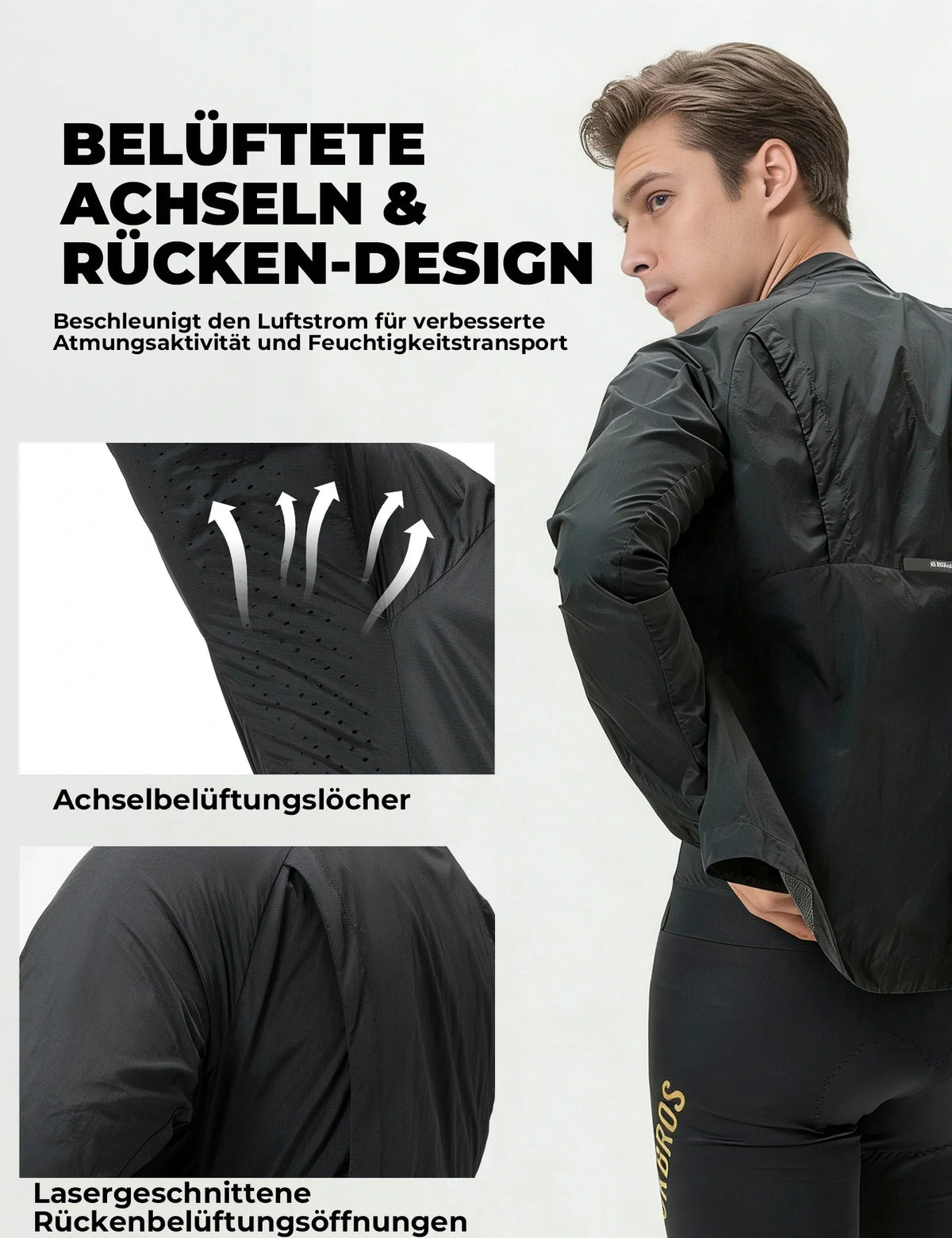 ROCKBROS Winddichte Fahrradjacke, Leichte Atmungsaktive Schnelltrocknende Windbreaker, Faltbare