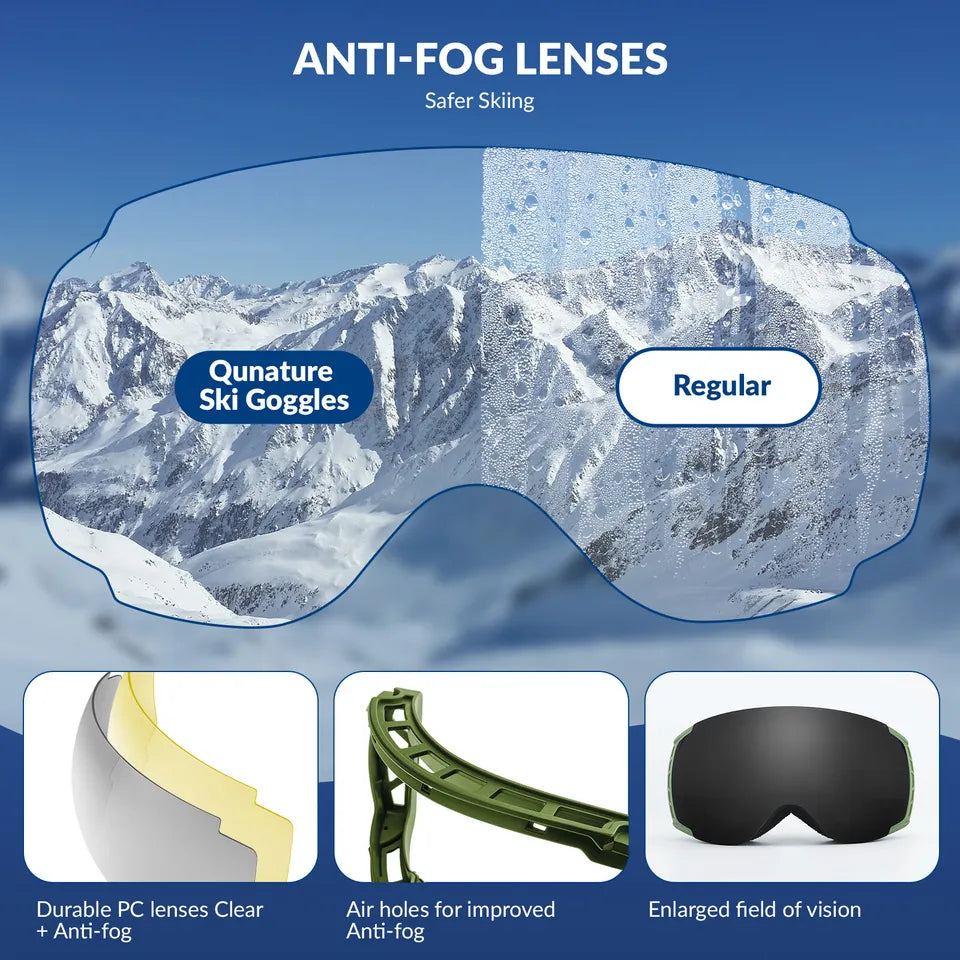 Qunature Skibrille Snowboardbrille Antibeschlag UV400 Damen/Herren für Brillenträger