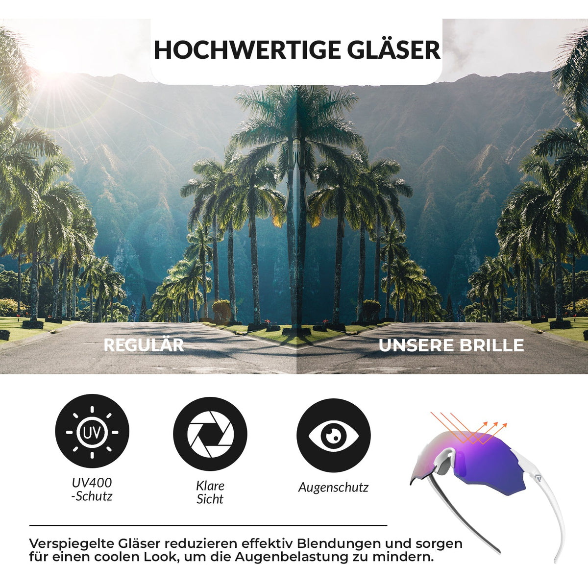 ROCKBROS Fahrradbrille Verspiegelte Gläser UV400-Schutz Ohne Rahmen -SWIFT