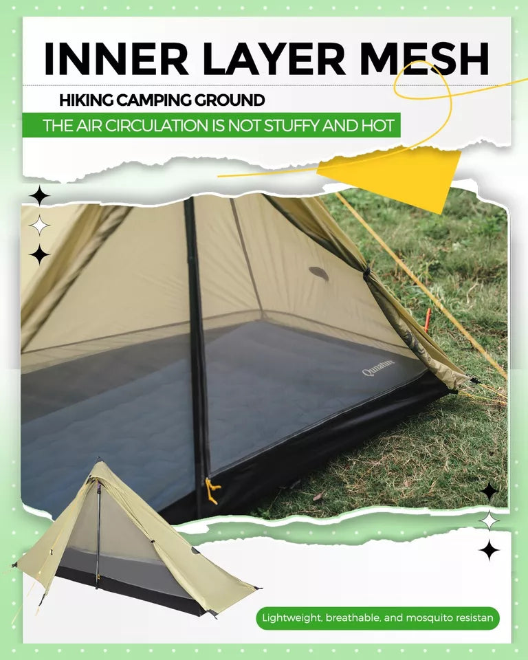 Qunature Trekkingzelt 1-Mann Zelt Ultraleicht Campingzelt Wasserdicht 230*180cm