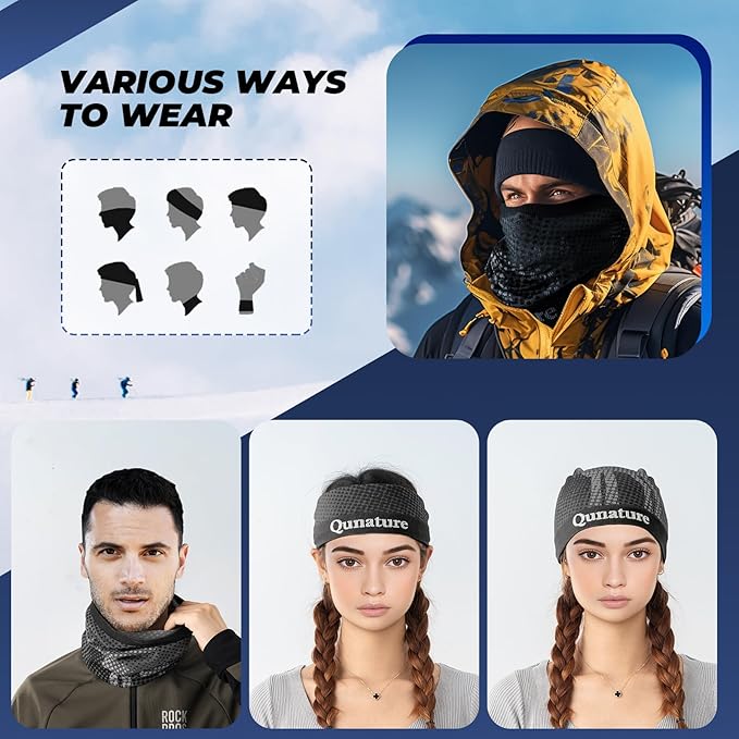 Qunature Multifunktionstuch Schlauchschal Winter Halstuch Winddichter Elastischer Atmungsaktiver Halswärmer Damen & Herren für Outdoor-Sport Skifahren Laufen Radfahren Wandern