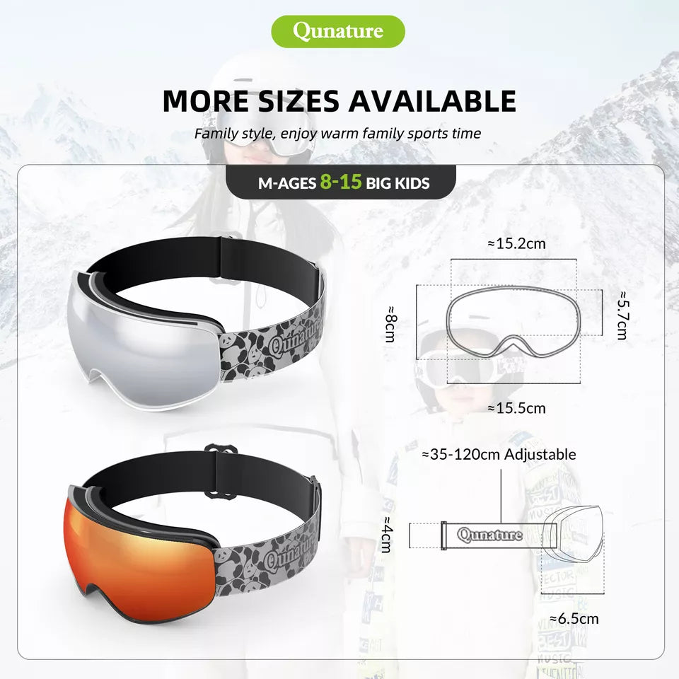 Qunature Skibrille Snowboardbrille für Brillenträger Kinder und Erwachsene Antibeschlag