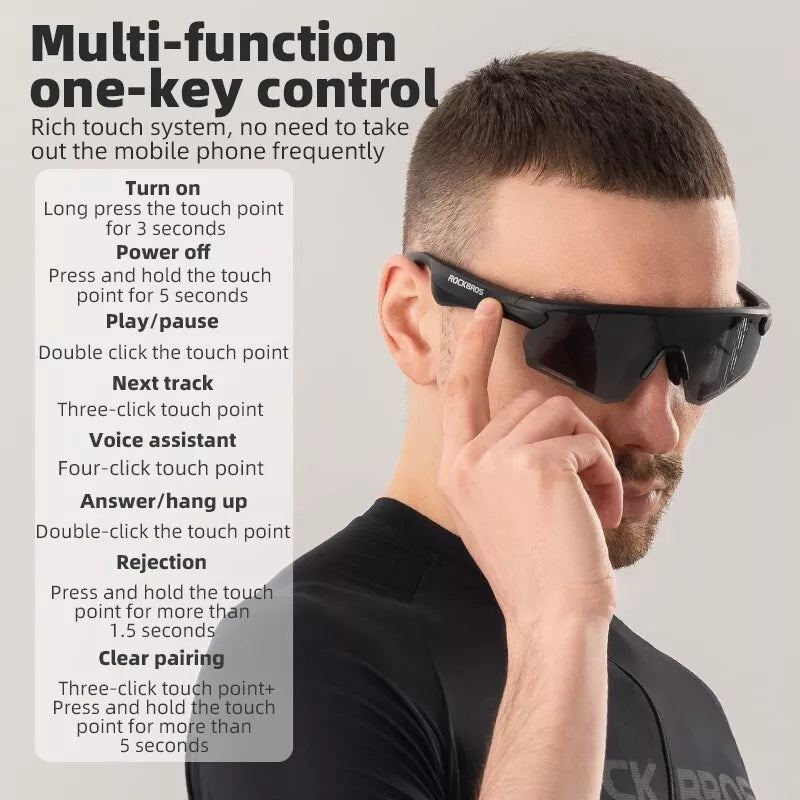 ROCKBROS Elektronische Bluetooth Brille Fahrrad Motorrad Auto Outdoor Laufen TAC