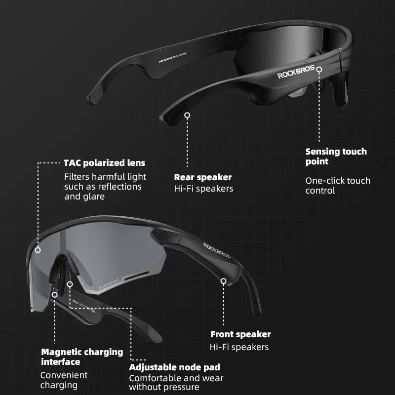 ROCKBROS Elektronische Bluetooth Brille Fahrrad Motorrad Auto Outdoor Laufen TAC