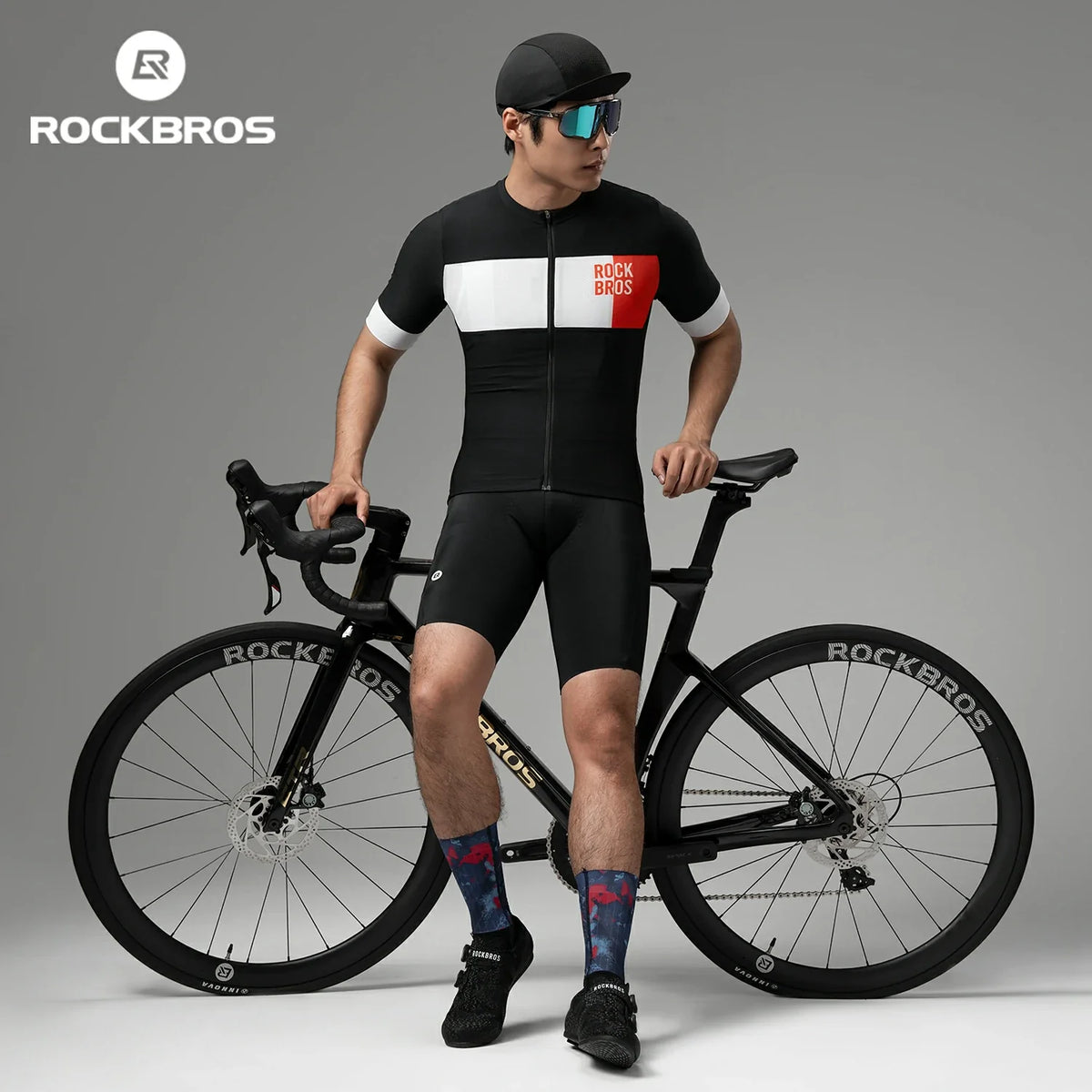 ROCKBROS Herren Radtrikot Kurzarm im Colorblock-Design