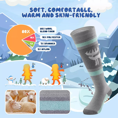 Qunature Skisocken Kinder/Jungen Wintersocken Ski Kniestrümpfe mit Wolle 1 Paar