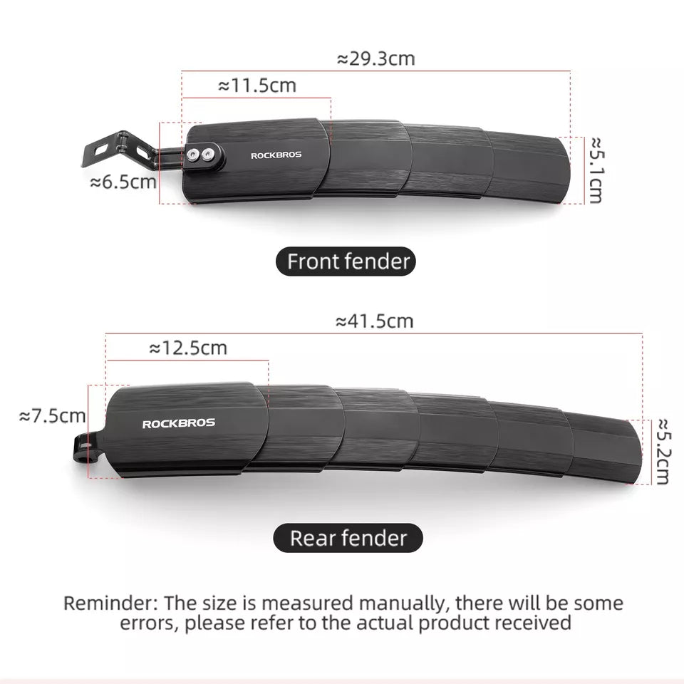 ROCKBROS Fahrrad Schutzblech Set vorn + hinten für 24-29 Zoll versenkbar verstellbar
