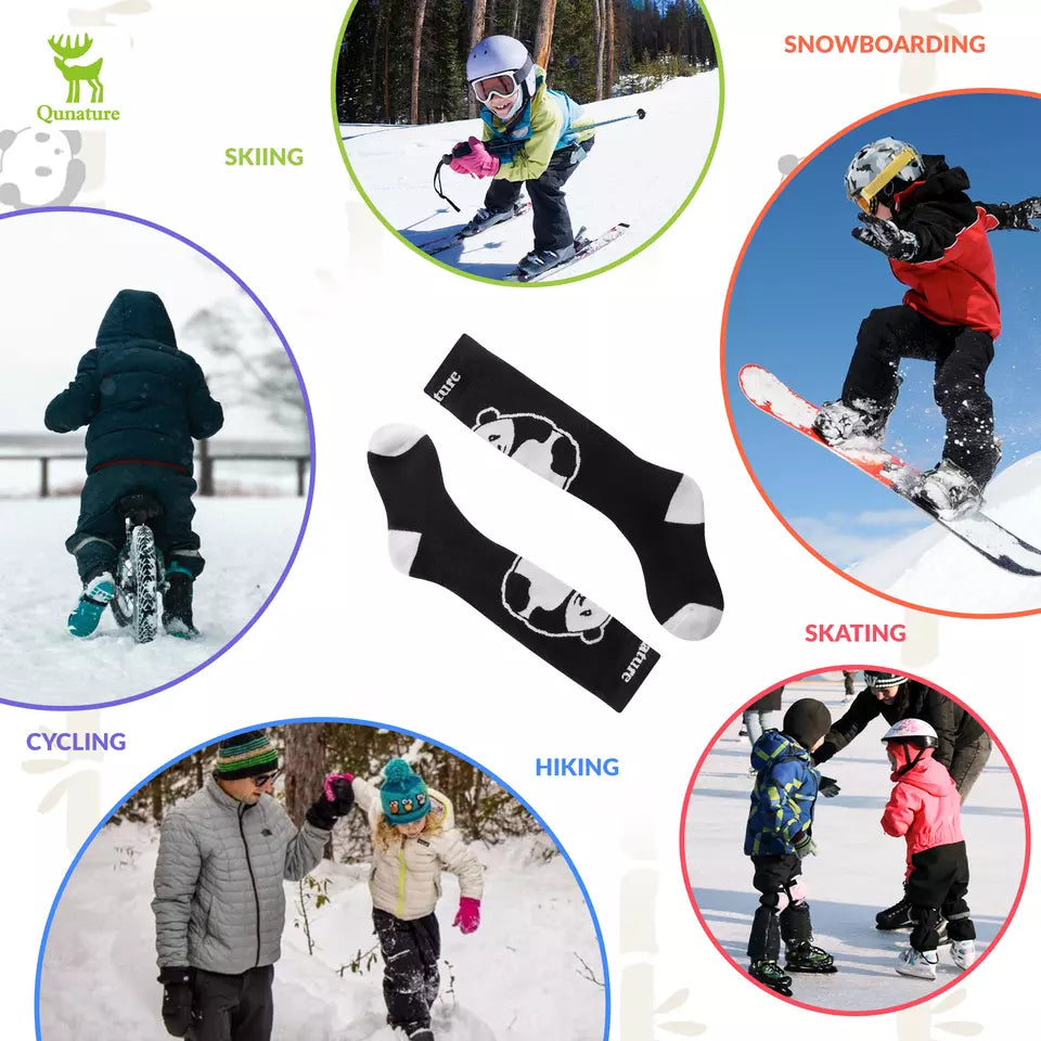 Qunature Skisocken Kinder/Jungen Wintersocken Ski Kniestrümpfe mit Wolle 1 Paar