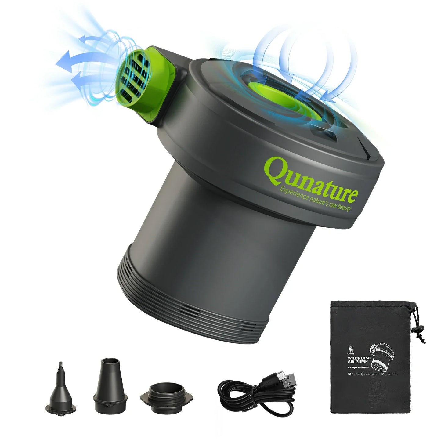 Elektrische Luftpumpe 2 in 1 Aufblasbar und Ablassen 2000 mAh Wiederaufladbar Akku Qunature