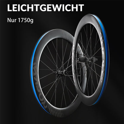 700C Carbon Laufradsatz 65mm Scheibenbremse Steckachse Laufrad Set für Rennrad ROCKBROS