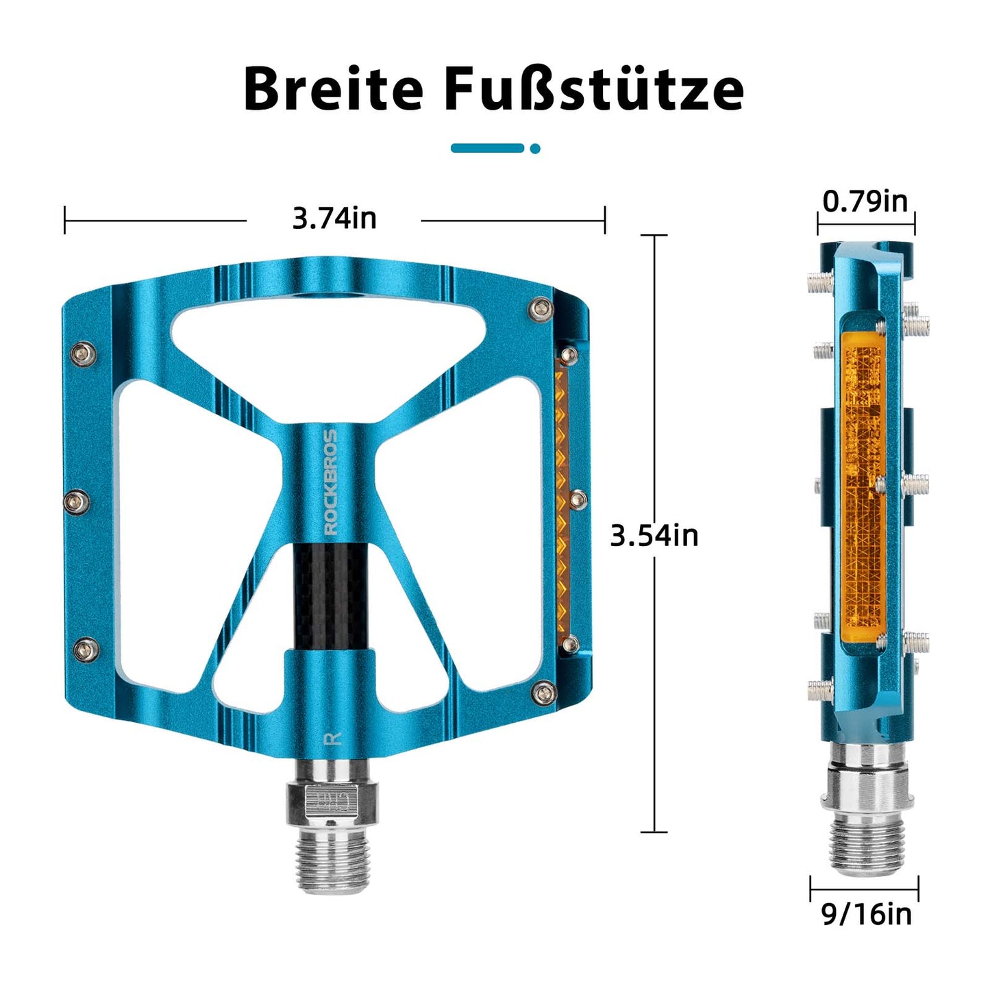 Alu Fahrradpedale 9/16 Zoll mit zwei PVC Reflektoren ROCKBROS