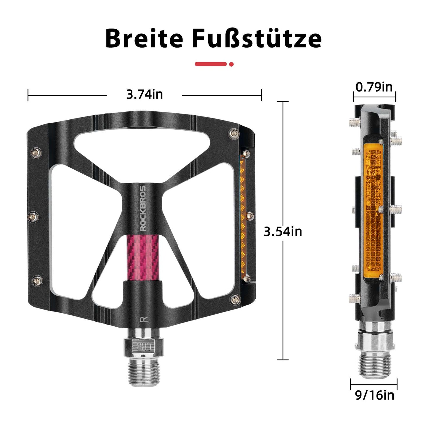 Alu Fahrradpedale 9/16 Zoll mit zwei PVC Reflektoren ROCKBROS
