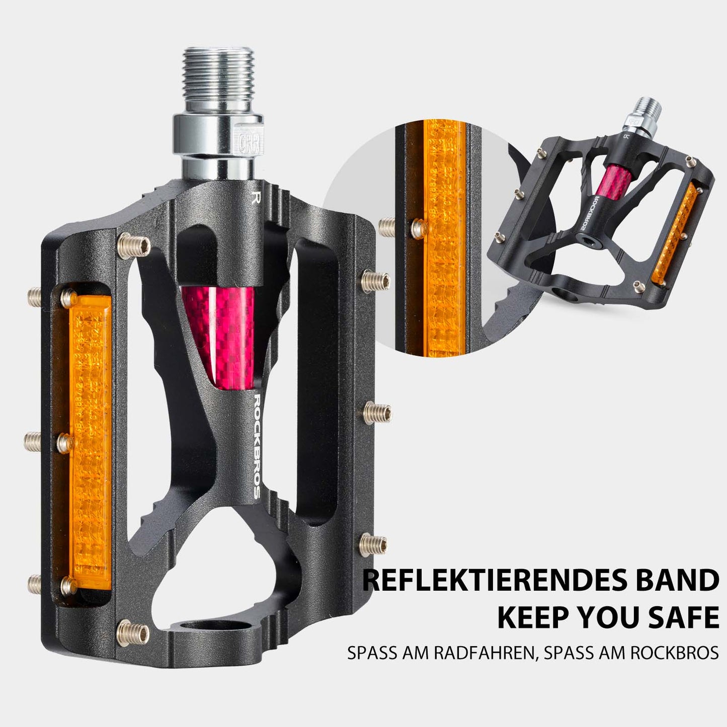 Alu Fahrradpedale 9/16 Zoll mit zwei PVC Reflektoren ROCKBROS
