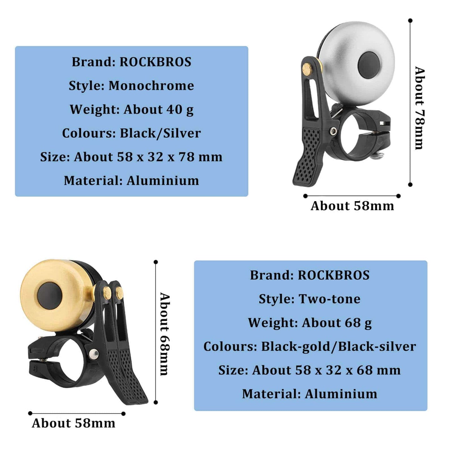 Classic Brass Fahrradklingel Mini Fahrradglocken 1-2 Ringtone ROCKBROS