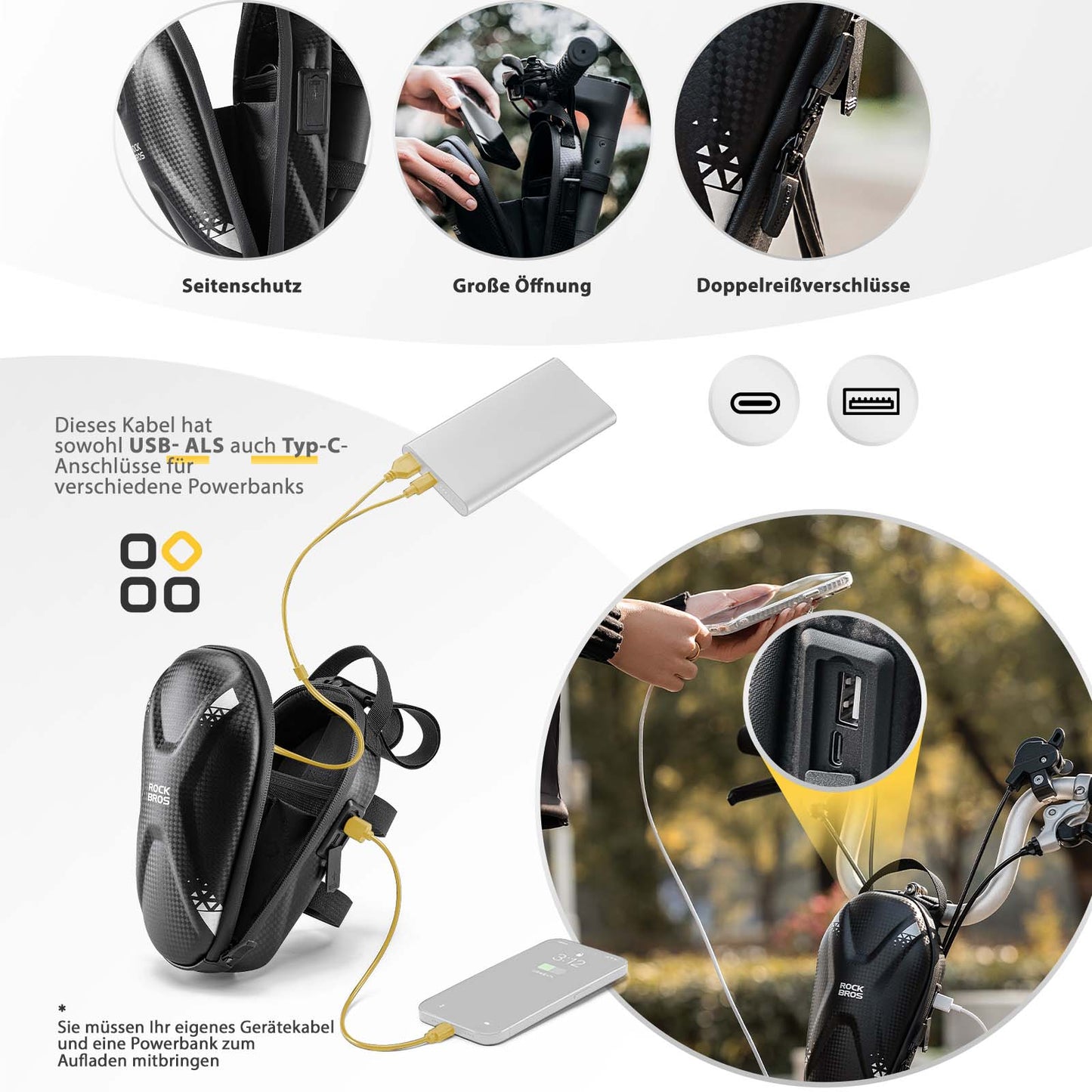 E Scooter Lenkertasche Wasserdicht Vordertasche mit USB-Anschlüsse ROCKBROS