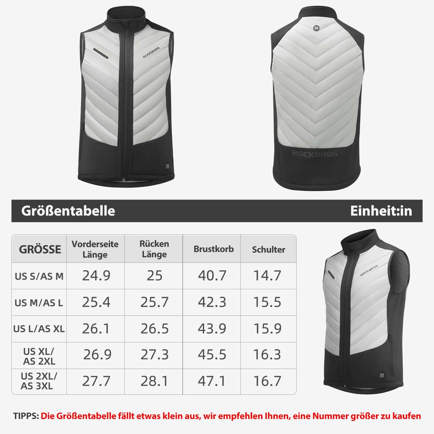 Elektrische Beheizte Weste mit 3 Temperaturstufen für Herren/Damen ROCKBROS