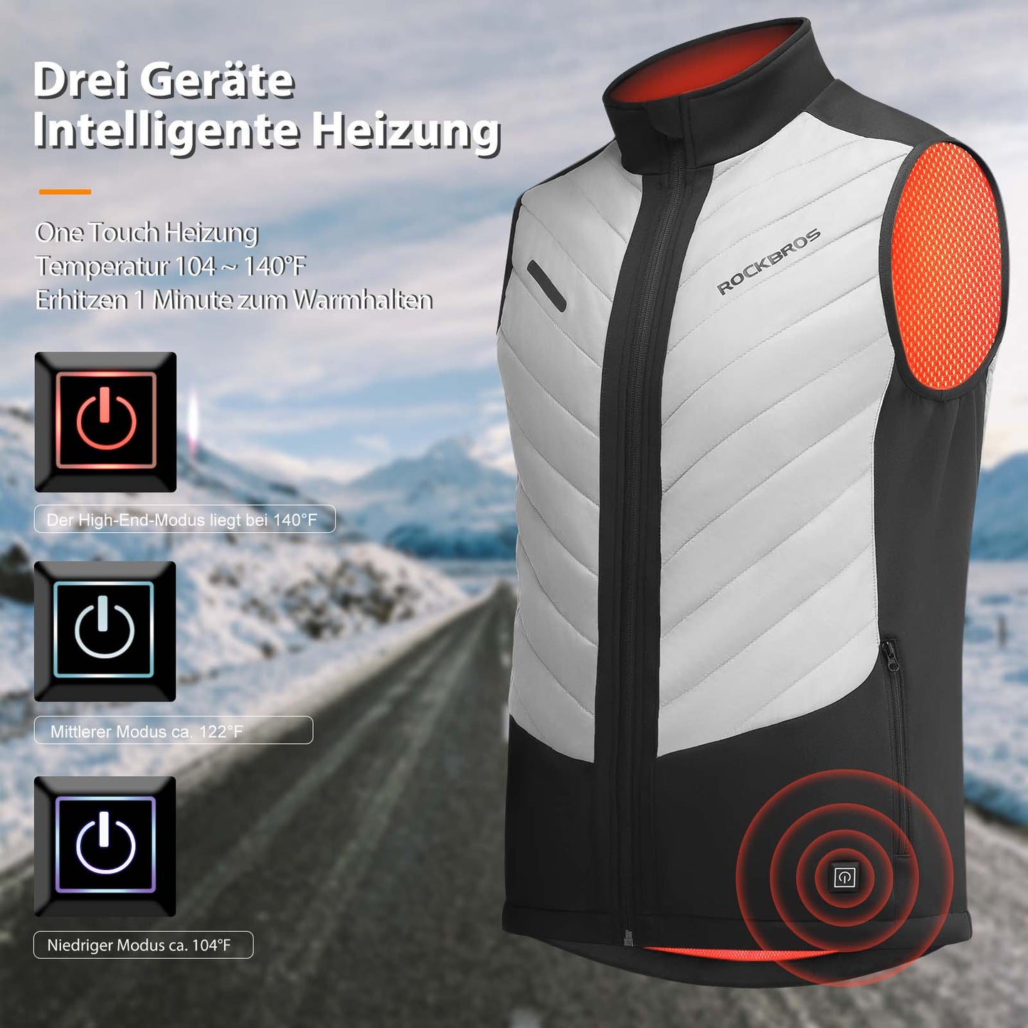 Elektrische Beheizte Weste mit 3 Temperaturstufen für Herren/Damen ROCKBROS