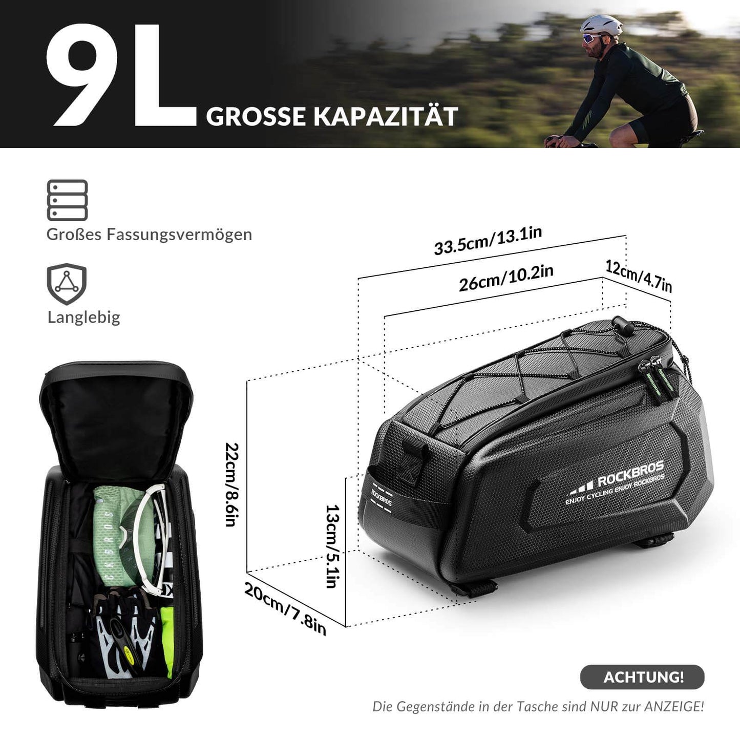 Fahrrad Gepäckträgertasche Wasserdicht 9L mit Regenschutz und Schultergurt ROCKBROS