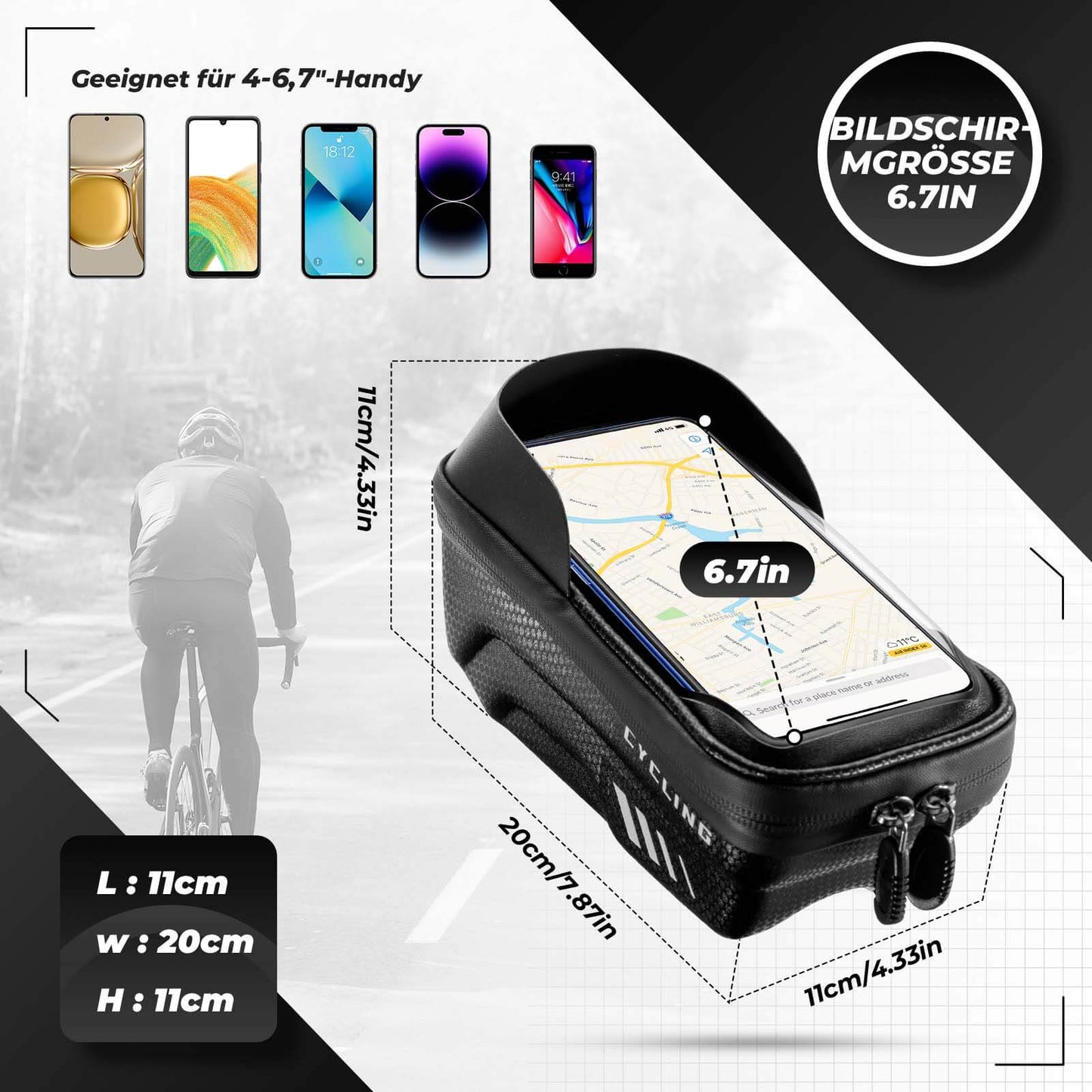 Fahrrad Handytasche Handyhalterung Touchscreen-fähig 6.7 Zoll ROCKBROS