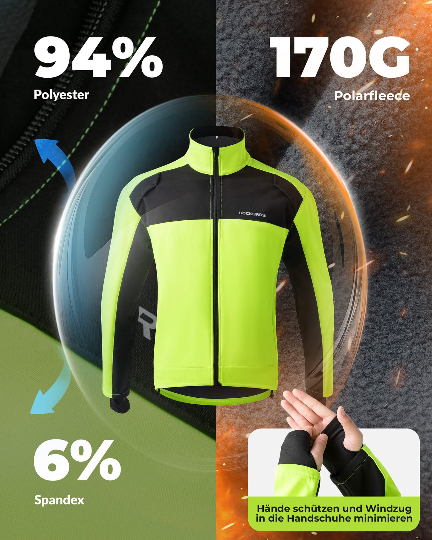Fahrrad Jacke & Hose Winter Fahrradanzug Leuchtendes Grün ROCKBROS
