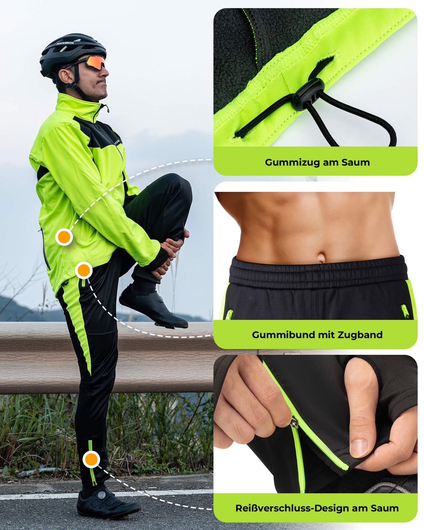 Fahrrad Jacke & Hose Winter Fahrradanzug Leuchtendes Grün ROCKBROS