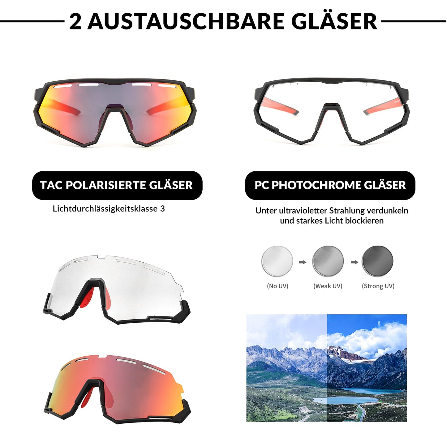 Fahrradbrille 2-in-1 Sportbrille Polarisiert & Selbsttönend ROCKBROS
