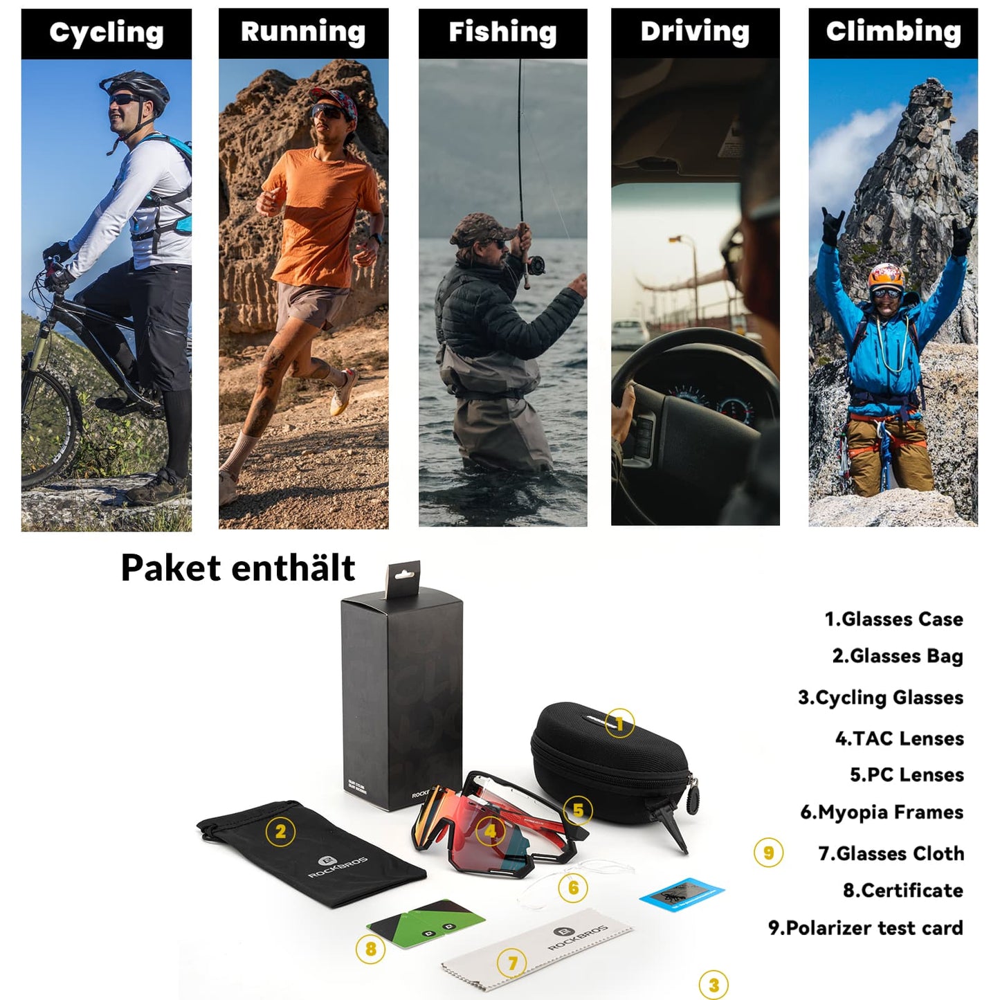 Fahrradbrille 2-in-1 Sportbrille Polarisiert & Selbsttönend ROCKBROS