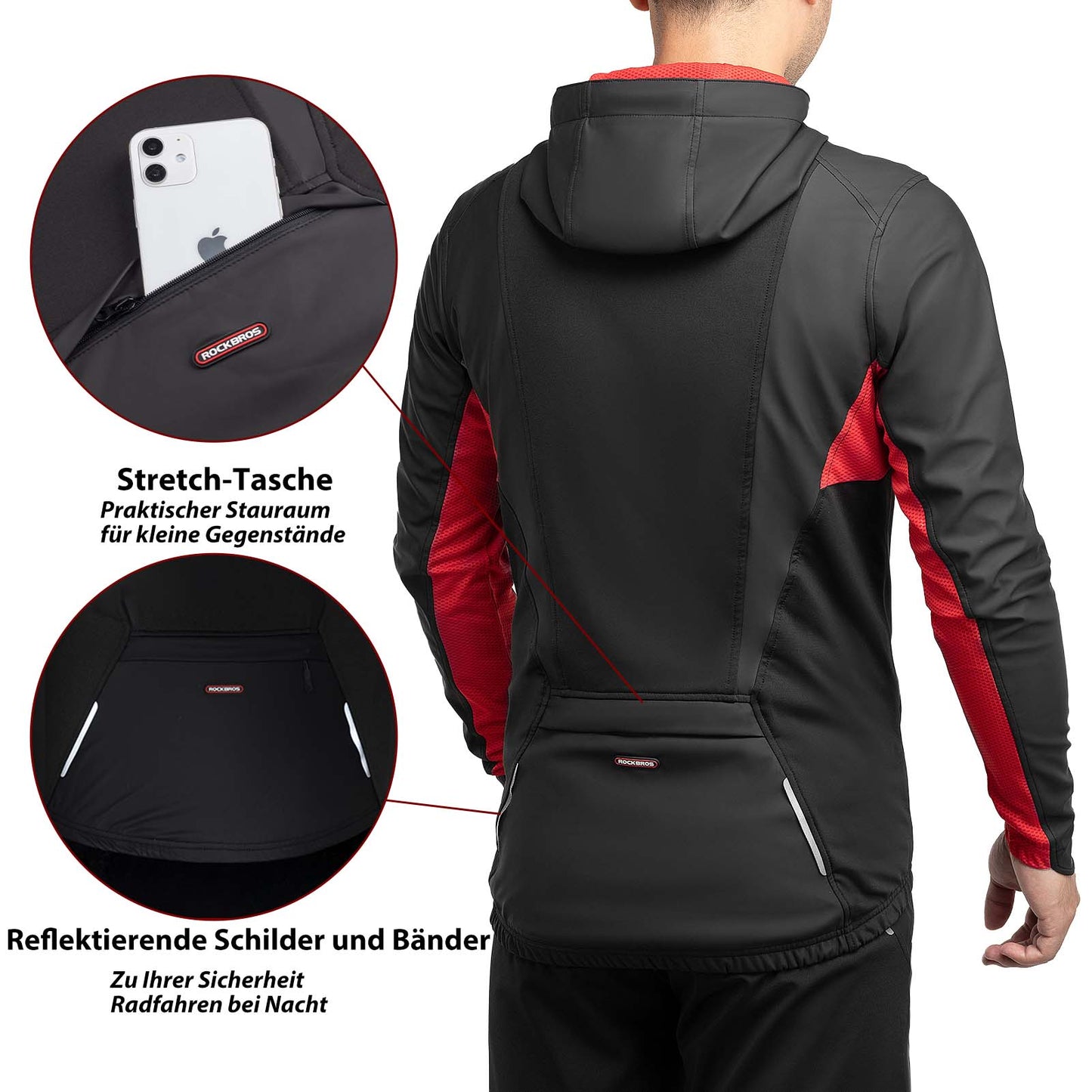 Fahrradjacke Herren Winter Winddicht Softshelljacke Schwarz ROCKBROS