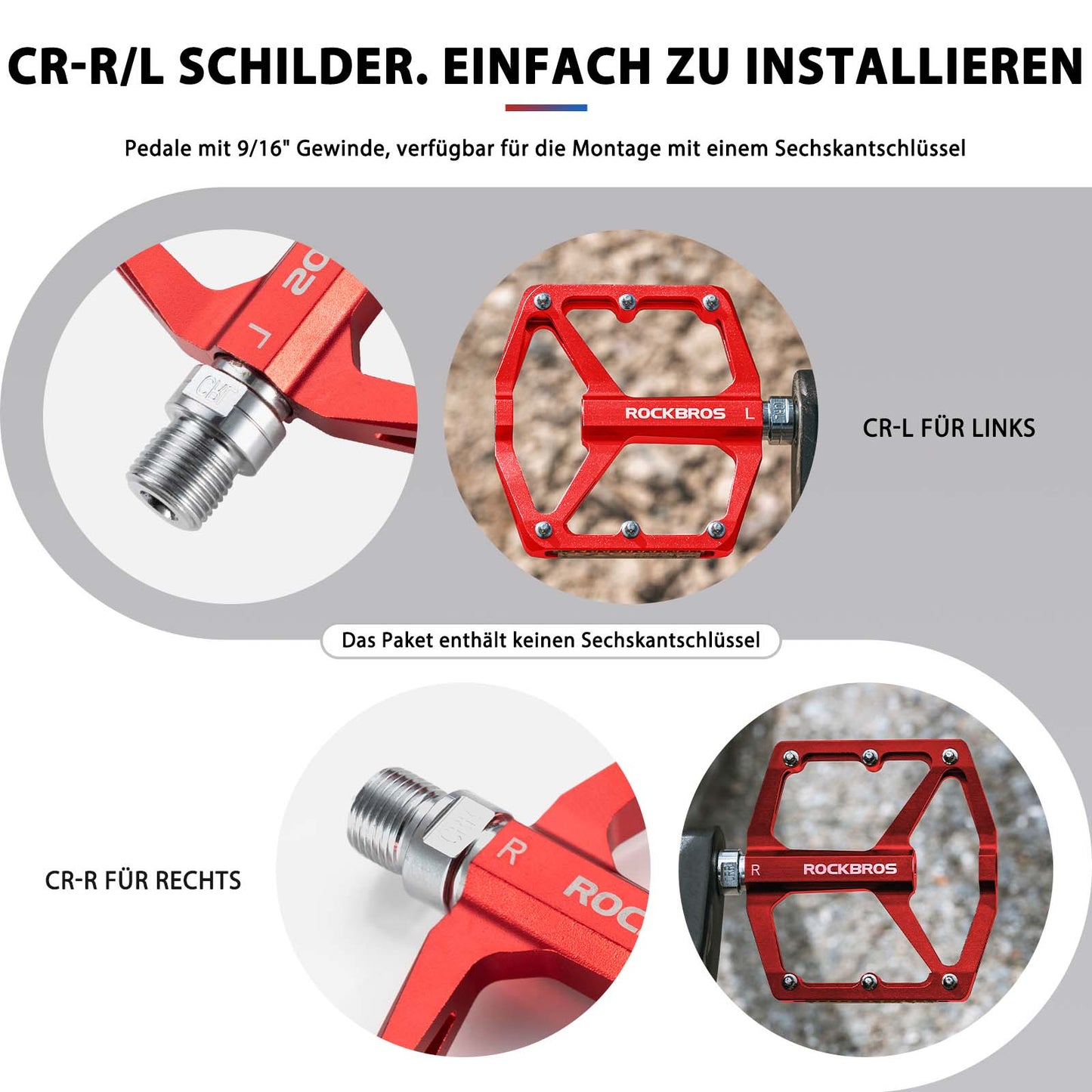 Fahrradpedale mit Reflektoren aus Aluminiumlegierung 9/16 Zoll ROCKBROS