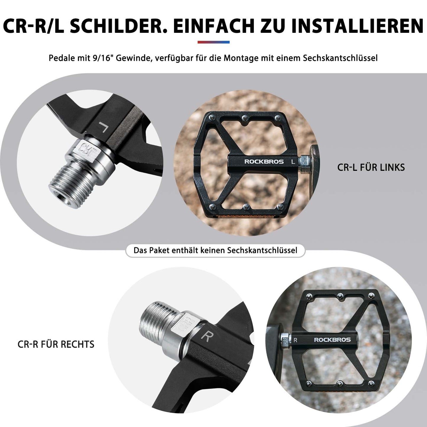 Fahrradpedale mit Reflektoren aus Aluminiumlegierung 9/16 Zoll ROCKBROS