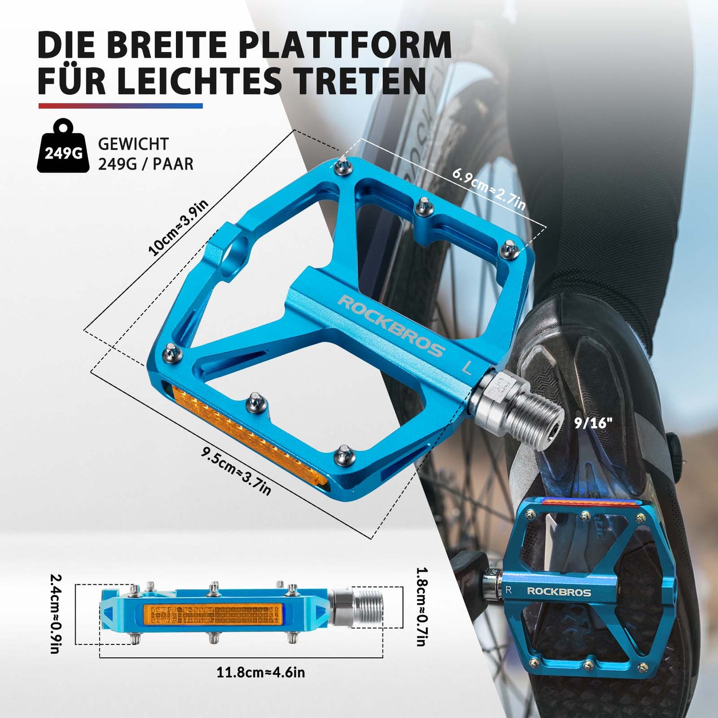 Fahrradpedale mit Reflektoren aus Aluminiumlegierung 9/16 Zoll ROCKBROS
