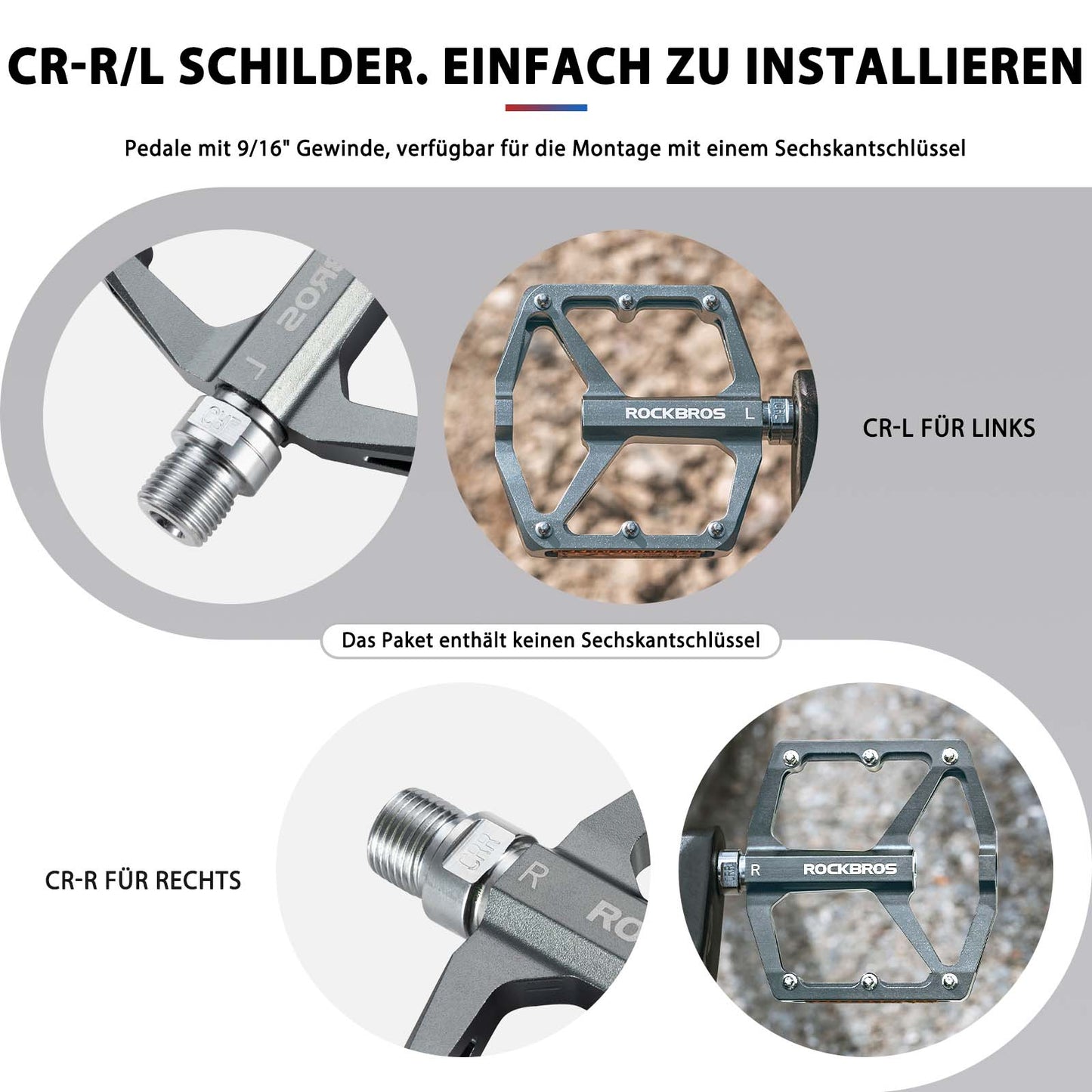Fahrradpedale mit Reflektoren aus Aluminiumlegierung 9/16 Zoll ROCKBROS