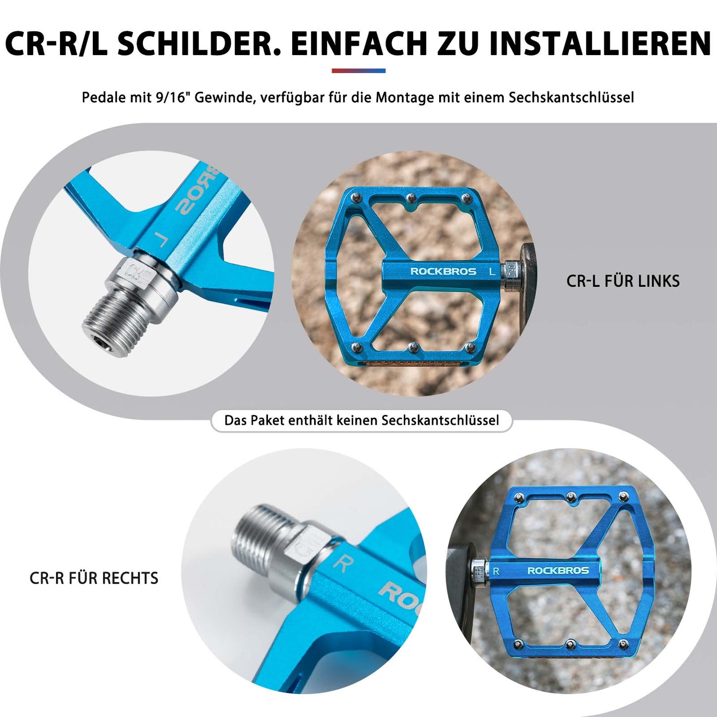 Fahrradpedale mit Reflektoren aus Aluminiumlegierung 9/16 Zoll ROCKBROS