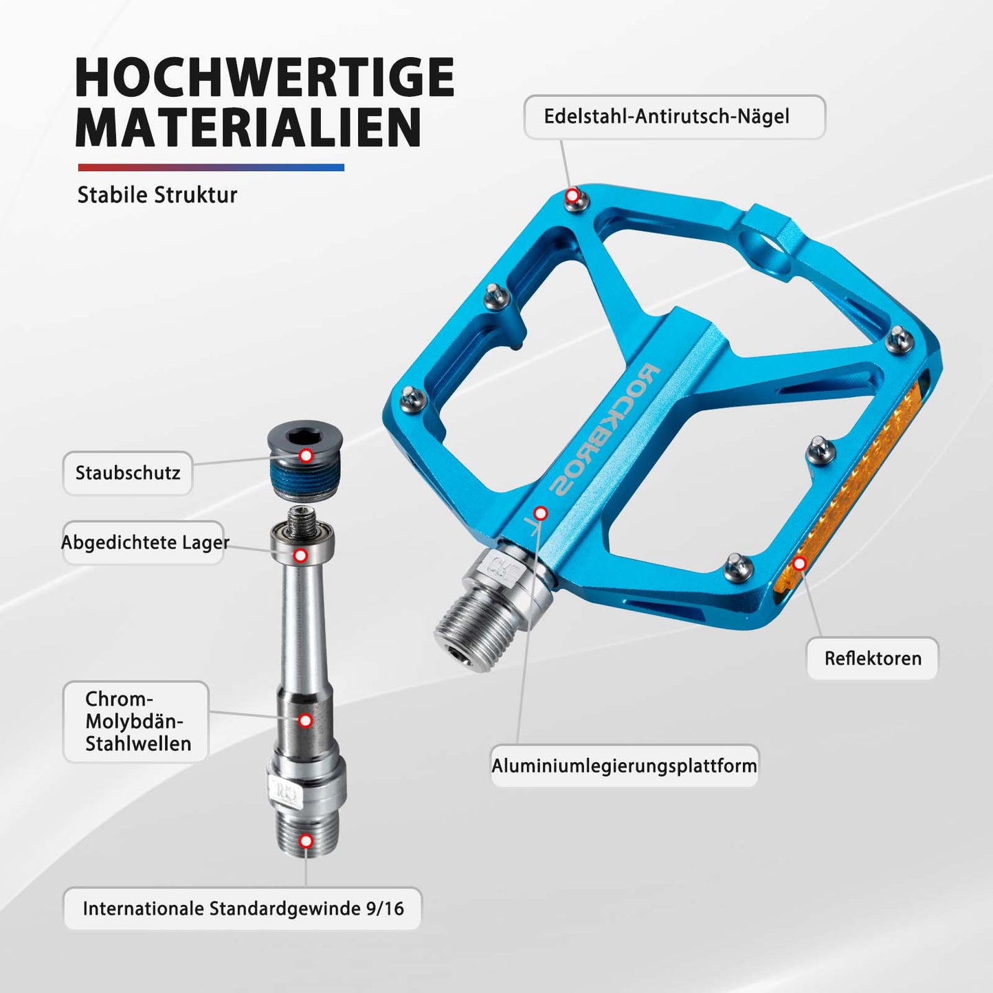 Fahrradpedale mit Reflektoren aus Aluminiumlegierung 9/16 Zoll ROCKBROS
