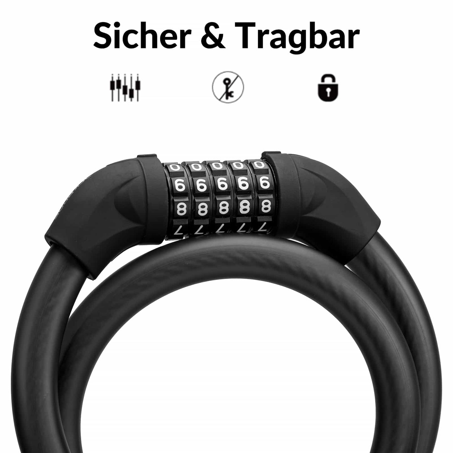 Fahrradschloss Kabelschloss Zahlenschloss mit 5-stelliges Zahlencode ROCKBROS