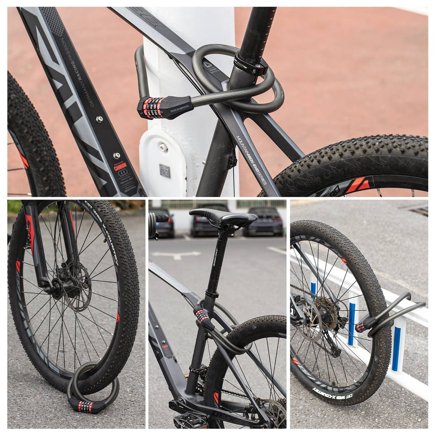 Fahrradschloss mit 5-stelligem Zahlencode aus PVC und Stahl ROCKBROS