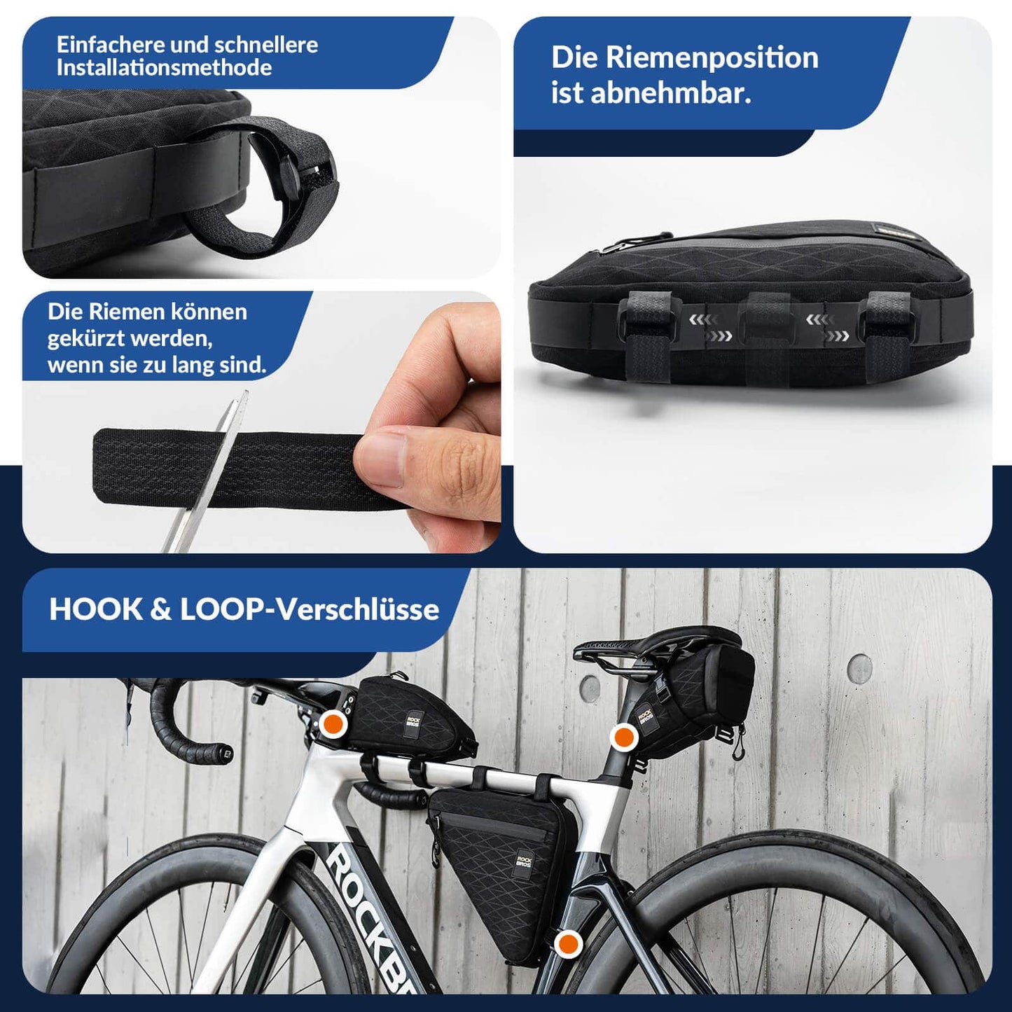 Fahrradtasche Set Rahmentasche*2+Satteltasche*1 mit Verstellbarer Schultergurt 1,2L ROCKBROS