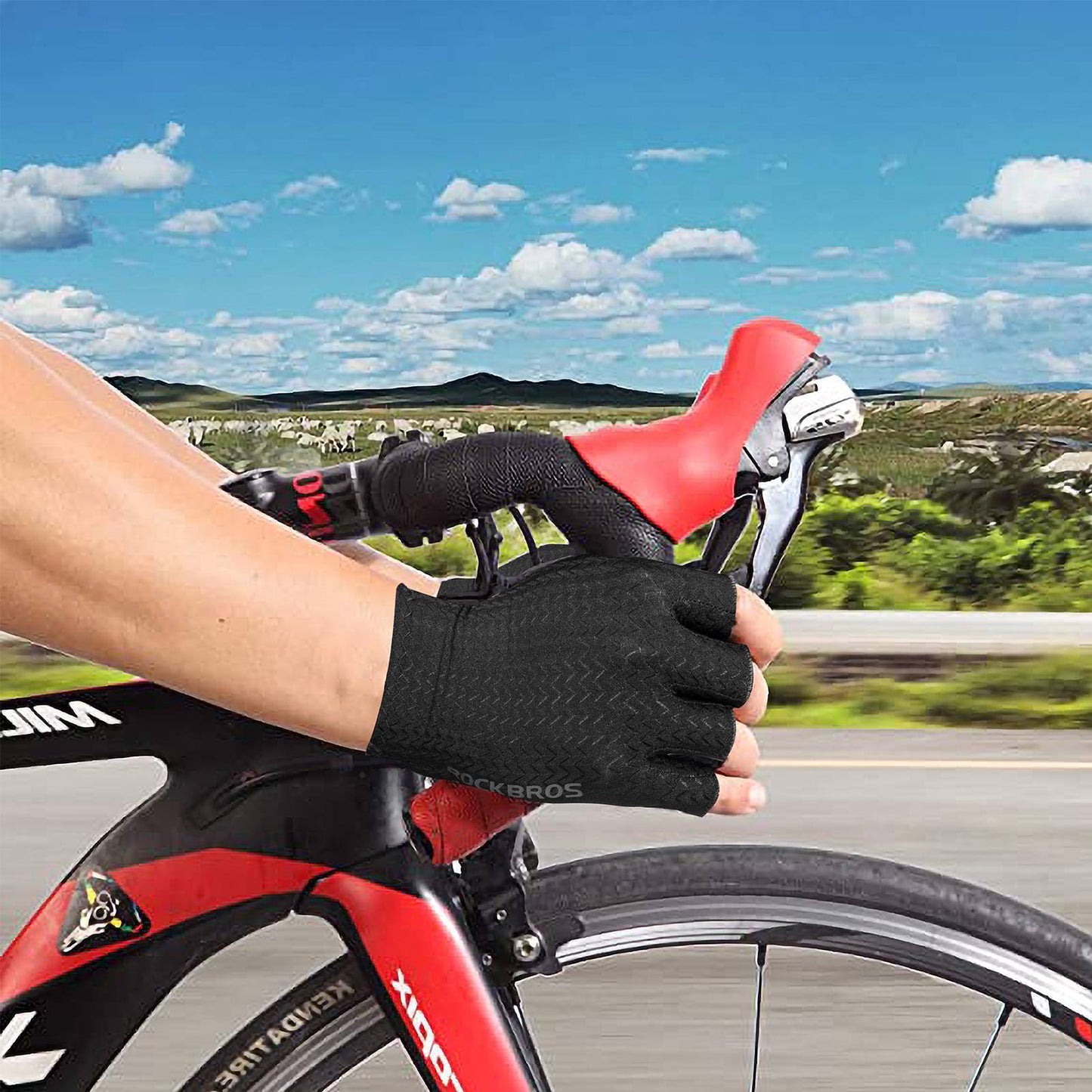 Gel gemusterte Rutschfeste Halbfinger-Reithandschuhe ROCKBROS
