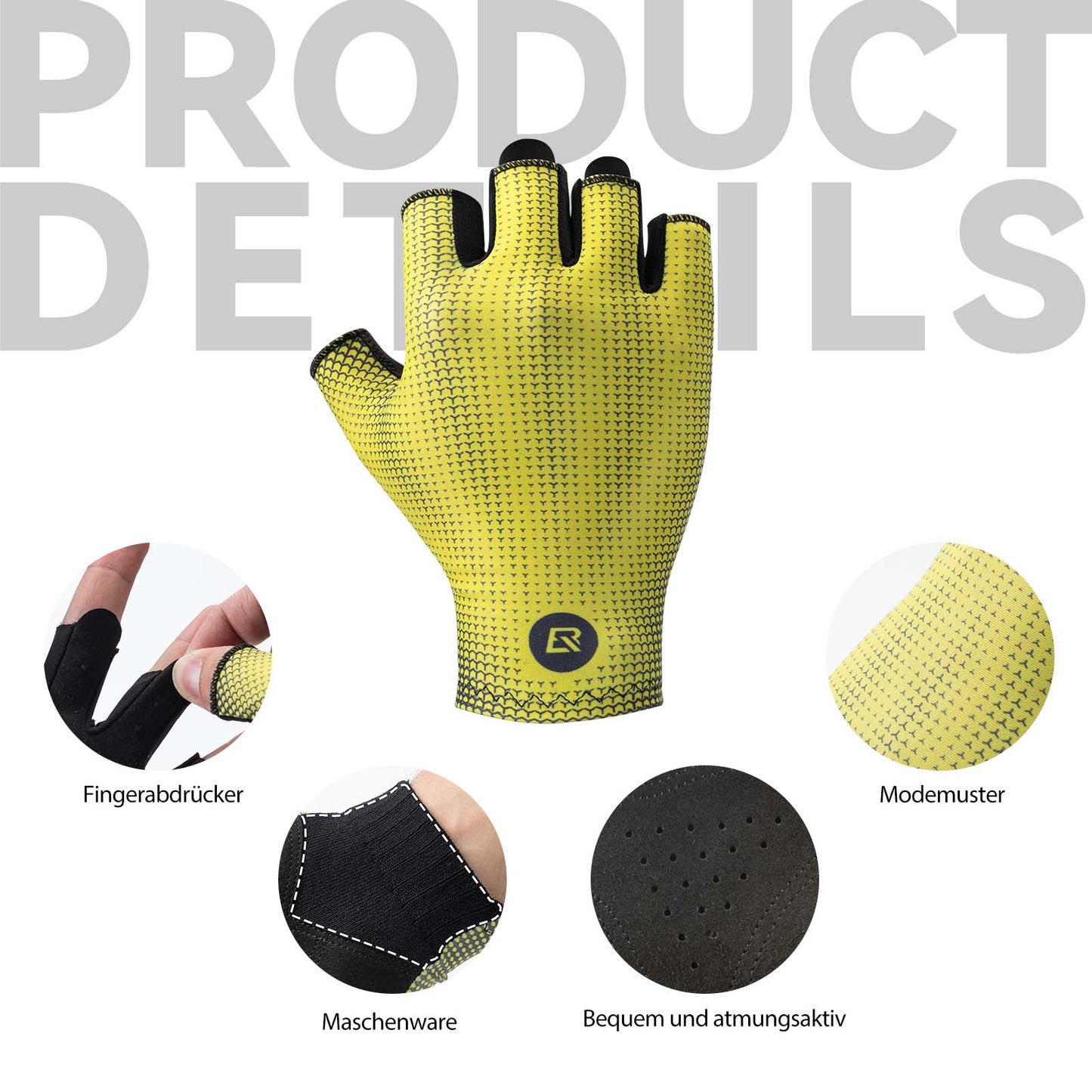 Halbfinger-Radhandschuhe Rutschfest Elastisch Unisex Gelb M-XXL ROCKBROS