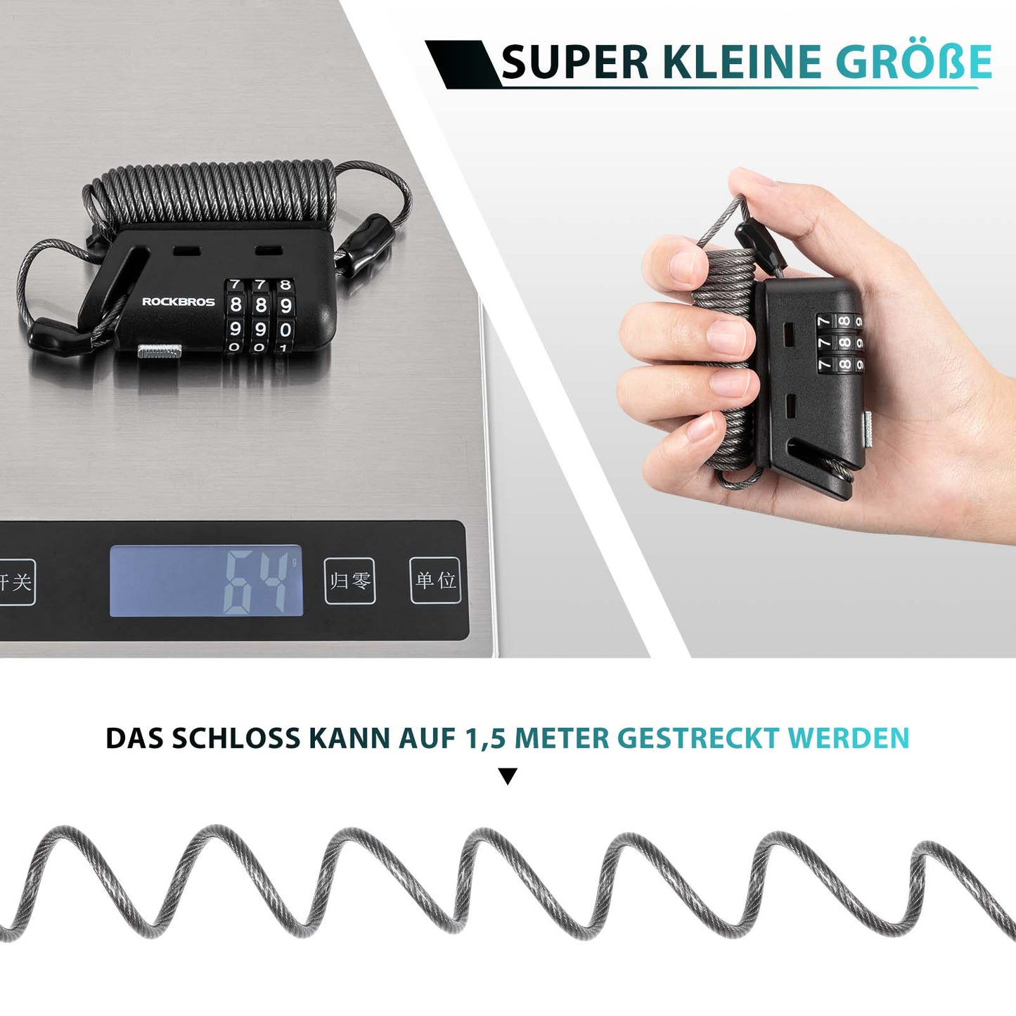 Helm schloss 150 cm Zahlenschloss 3-stellig Zahlencode ROCKBROS