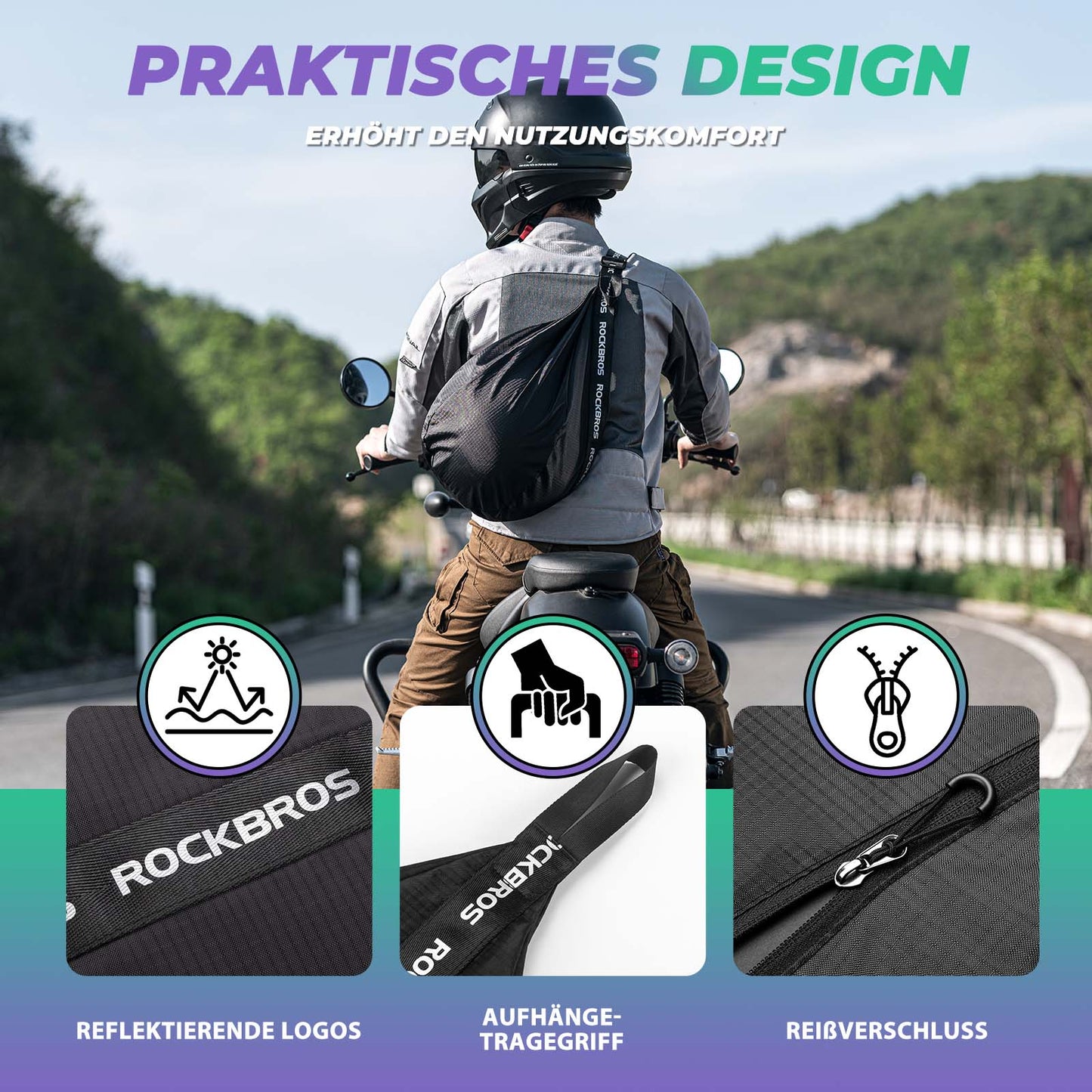 Helmtasche Motorrad Helmbeutel Einstellbarer Schultergurt ROCKBROS