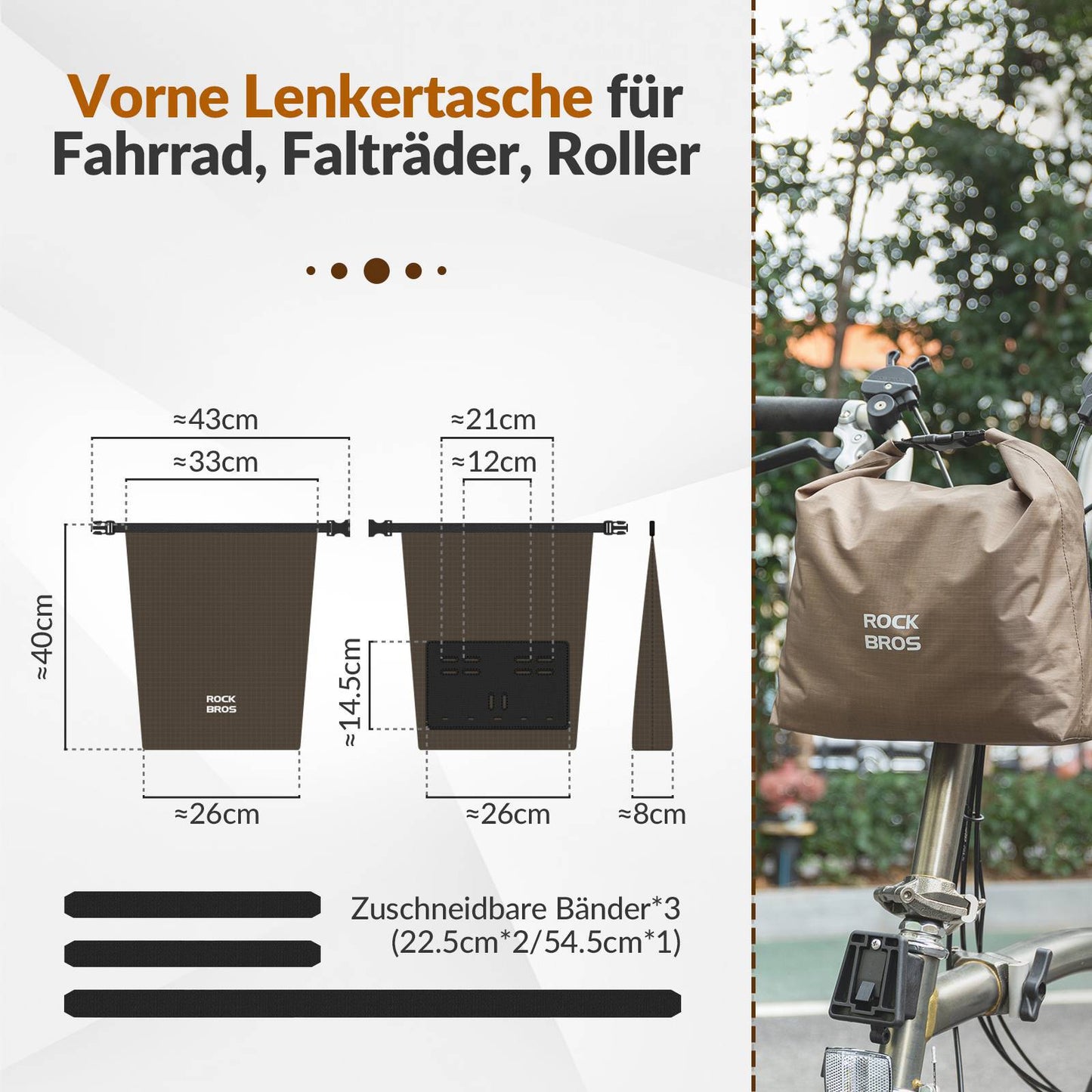 Lenkertasche Wasserdichte Fahrradkorb Fronttasche Einstellbar 2,5L-4L ROCKBROS