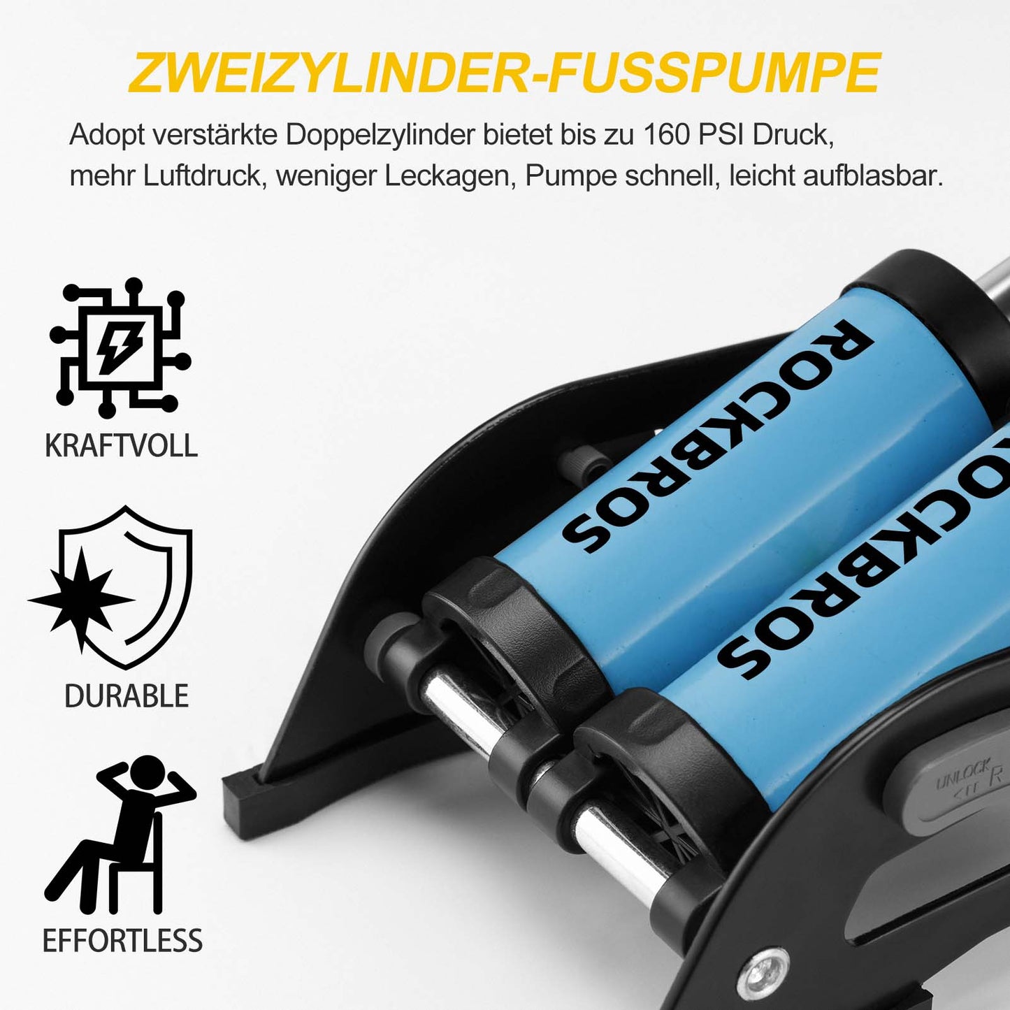 Luftpumpe Fußpumpe mit Doppelzylinder Manometer ROCKBROS
