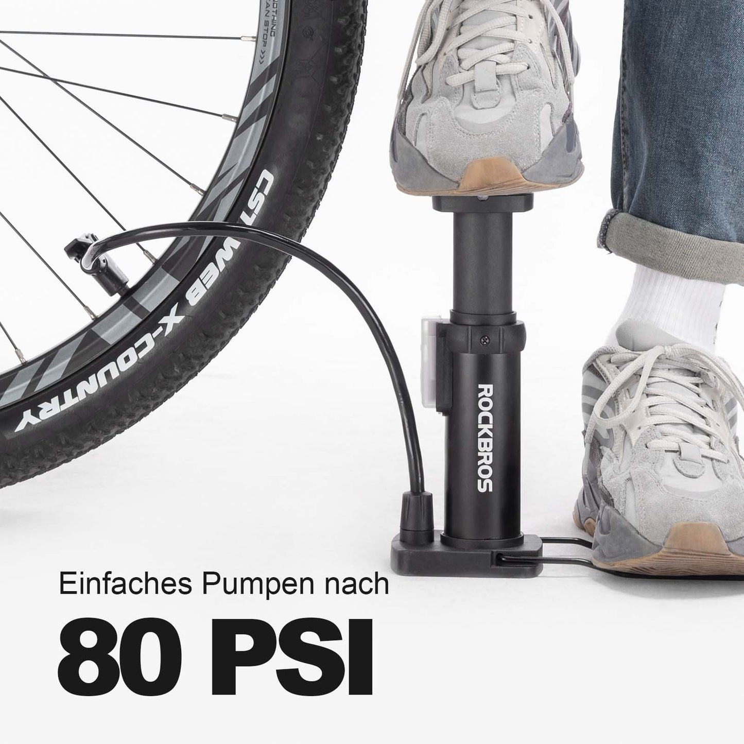 Mini Tragbare Luftpumpe Fußpumpen für alle Ventile SV/AV ROCKBROS
